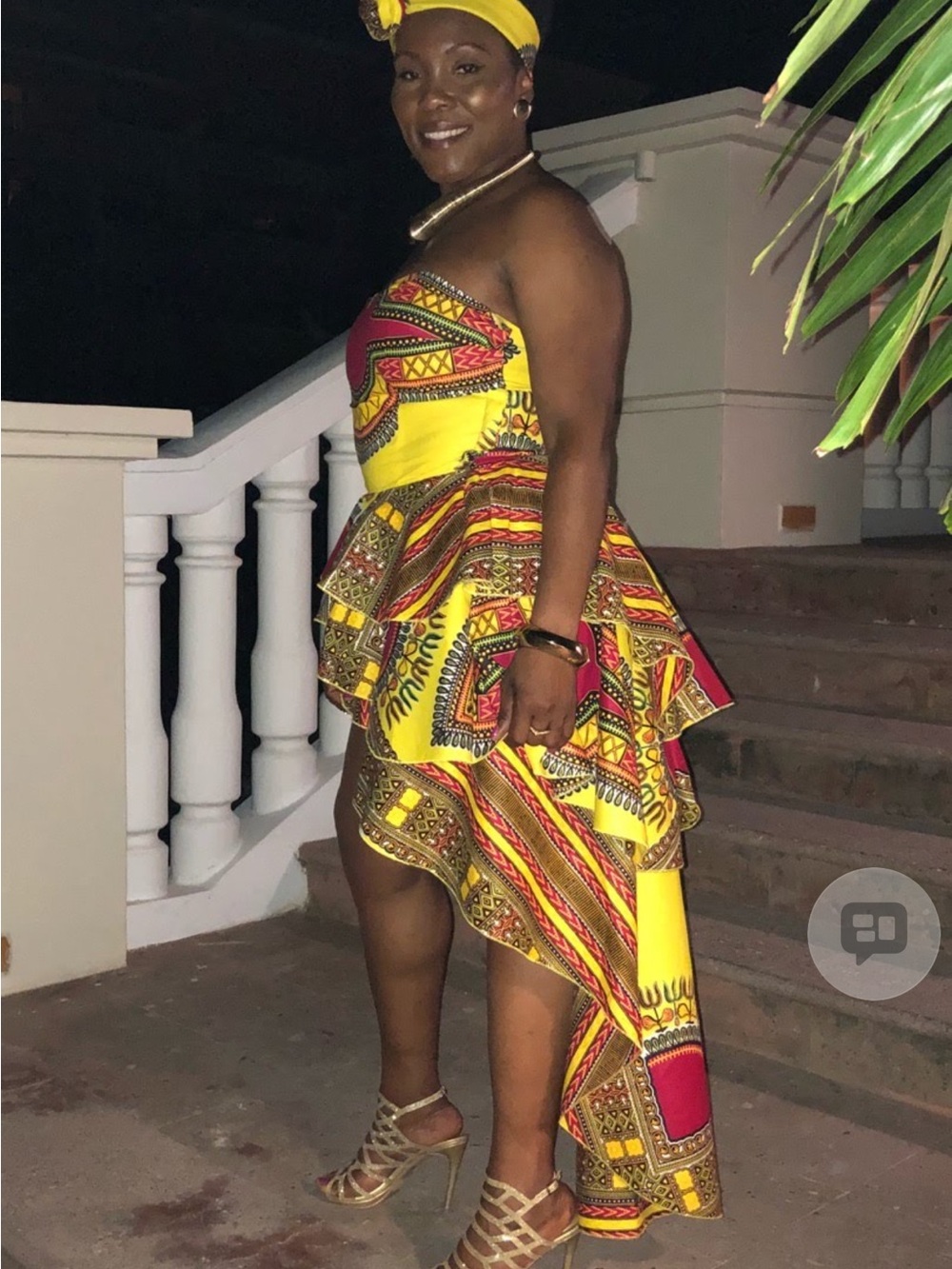 Vibrant Yellow & Red Strapless African Print Dress - Picture 4 of 4